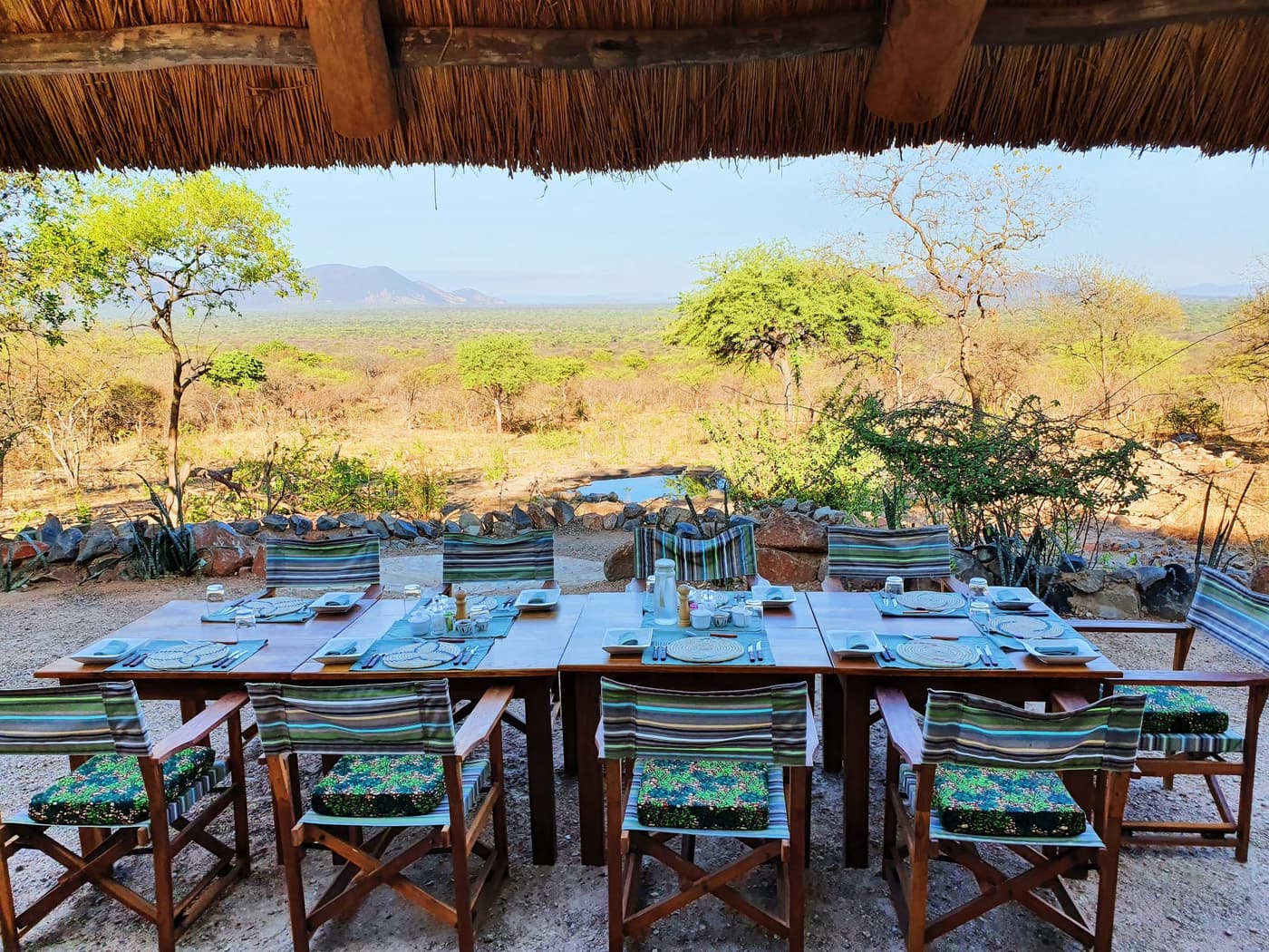 A table set for a meal overlooking the bush