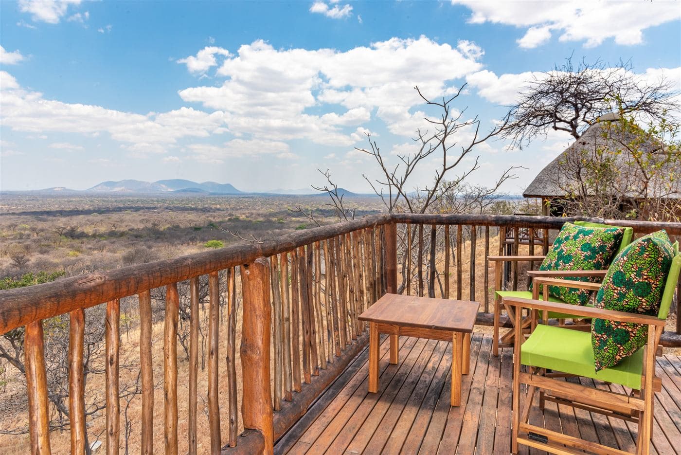 Private wooden deck looking out over the savanna