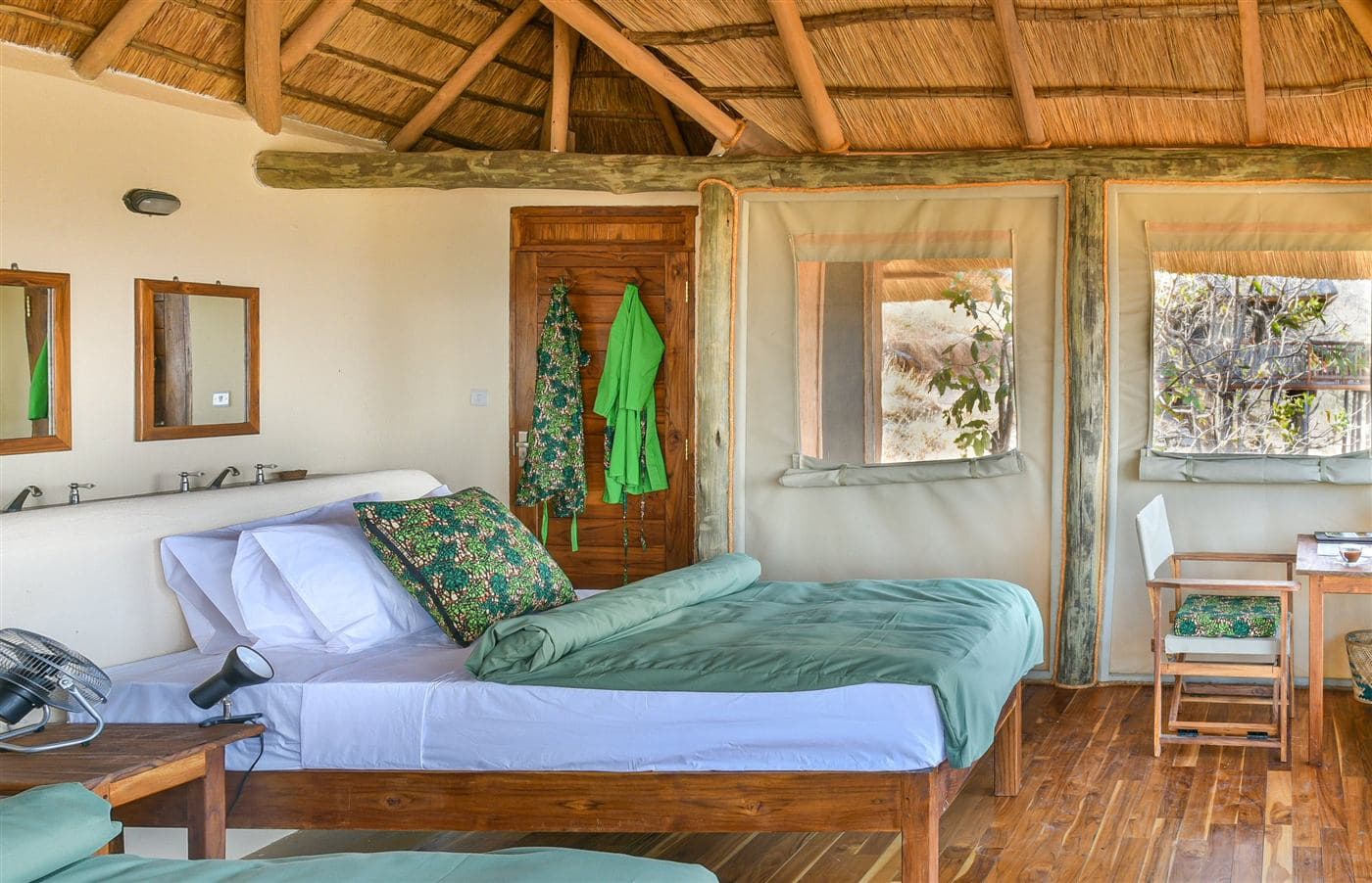 Double bed in a safari bedroom
